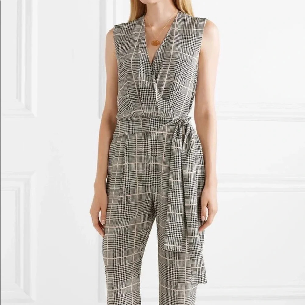 L’AGENCE EUC Julia Plaid Checkered Silk Jumpsuit - Picture 4 of 13